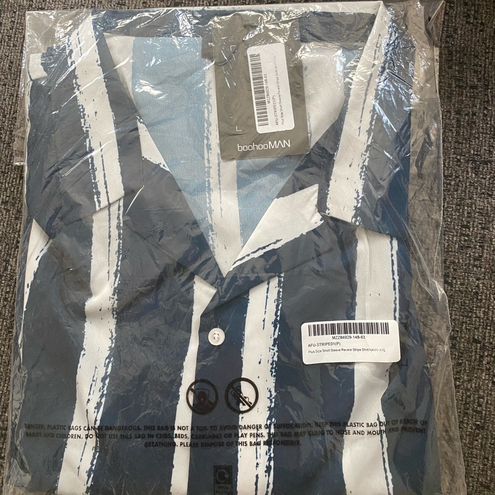 Blue and White Stripped Short Sleeve Shirt